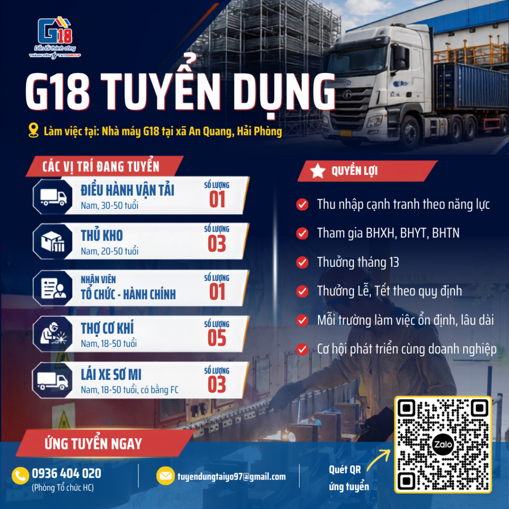 G18 tuyển dụng nhiều vị trí tại Hải Phòng